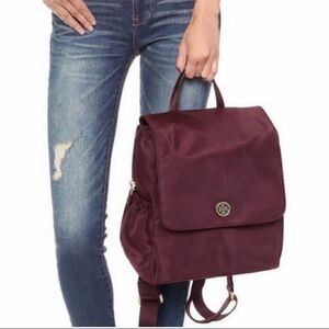 Tory Burch Burgundy Nylon Flap diaper backpack